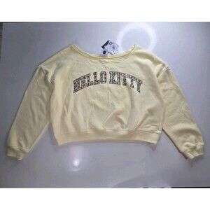 Sanrio Hello Kitty Cropped Sweatshirt Yellow Kawaii Graphic NWT Women L